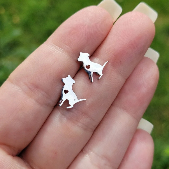 Dog Silhouette Stud Earrings, silver - Picture 3 of 5
